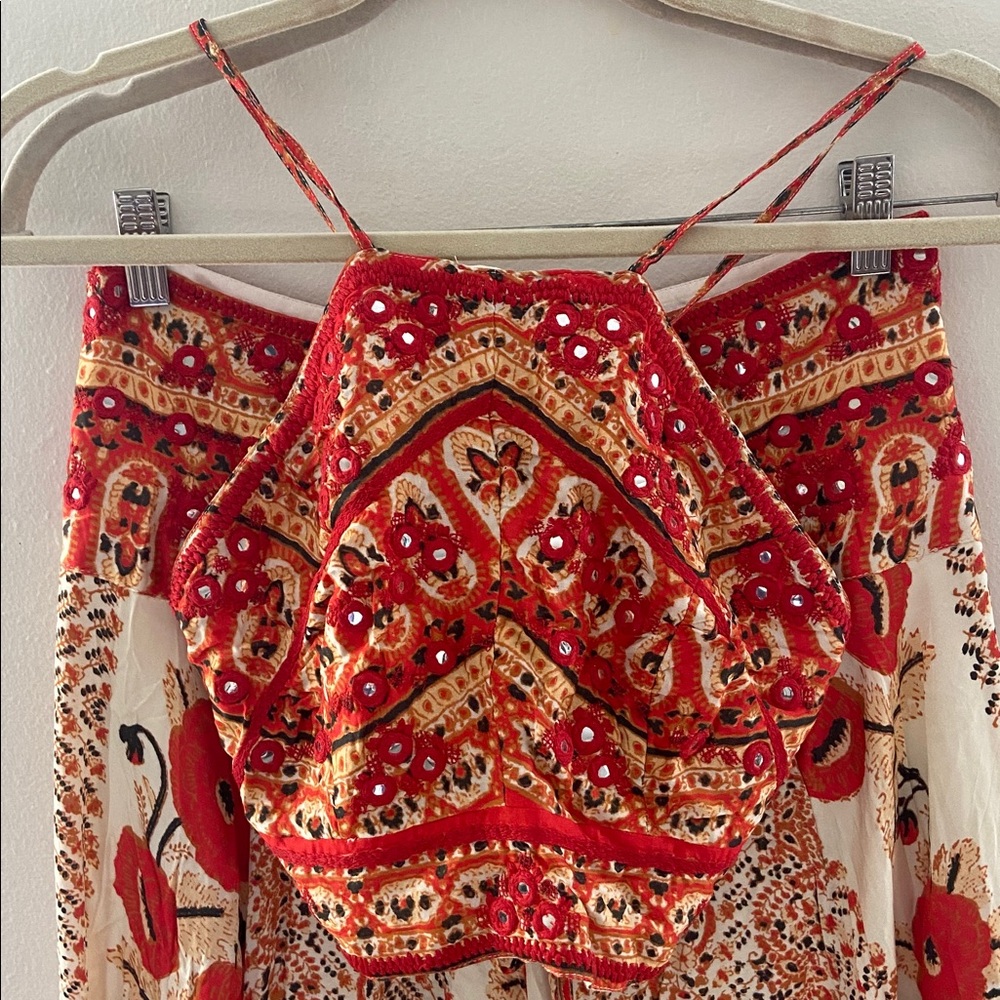 FREE PEOPLE SILK ROAD SET MIDI SKIRT With CROP TOP size 4 Floral - Picture 5 of 13